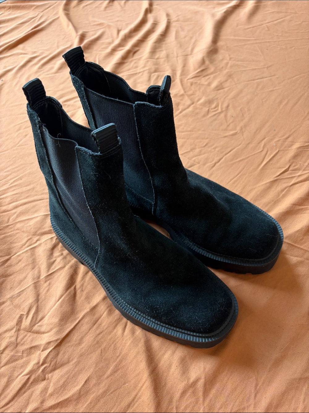 Sam Edelman Black Suede Lug Sole Chelsea Ankle Boots